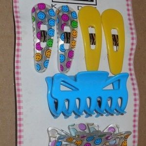 Vintage Rare Collectible Smiley Face 6 Pc Hair Claws Clips Set